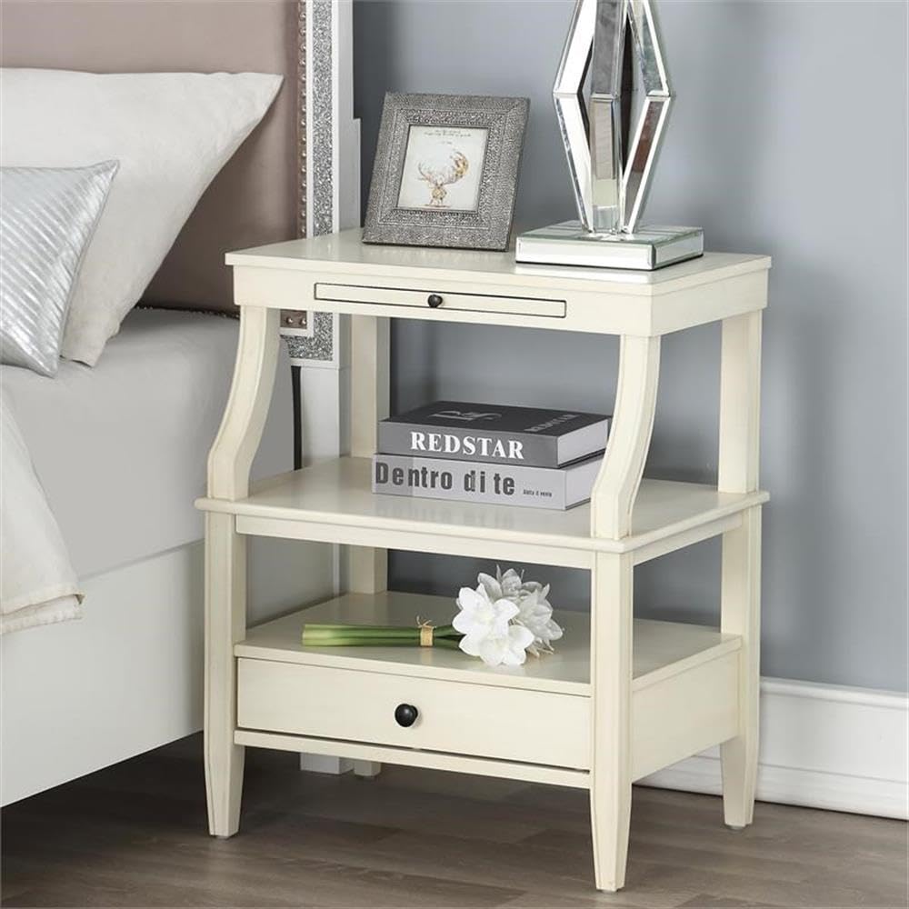 Comfort Pointe Newton Antique White Wood 1-Drawer Storage Nightstand