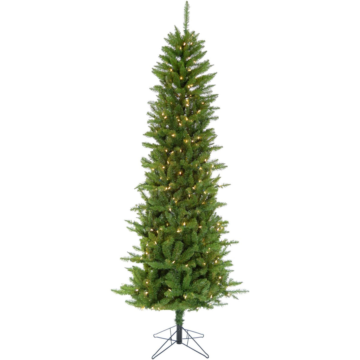 Christmas Time 6.5-Ft Warm White Led Lights Pre Lit Winter Wonderland Slim Green Christmas Tree With Ez Connect Metal Stand