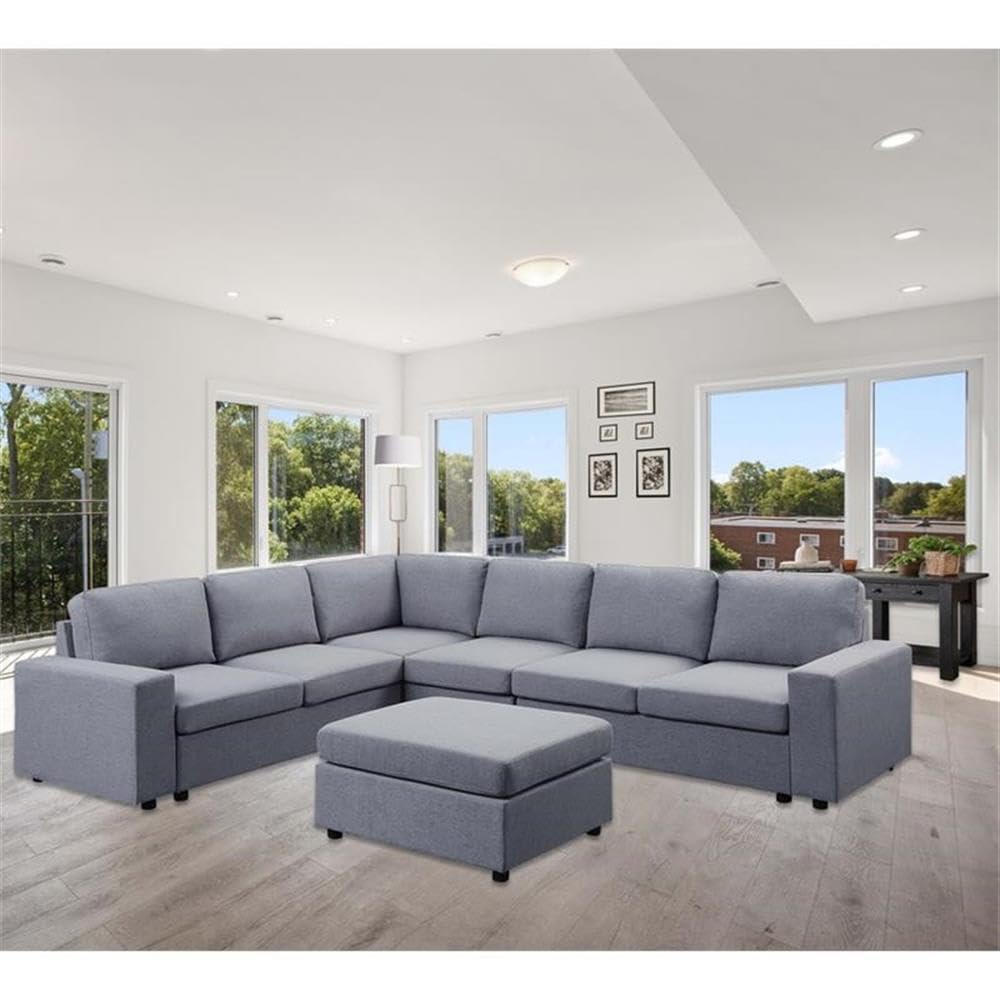 Lilola Home Casey Light Gray Linen 7 Seat Reversible Modular Sectional Sofa