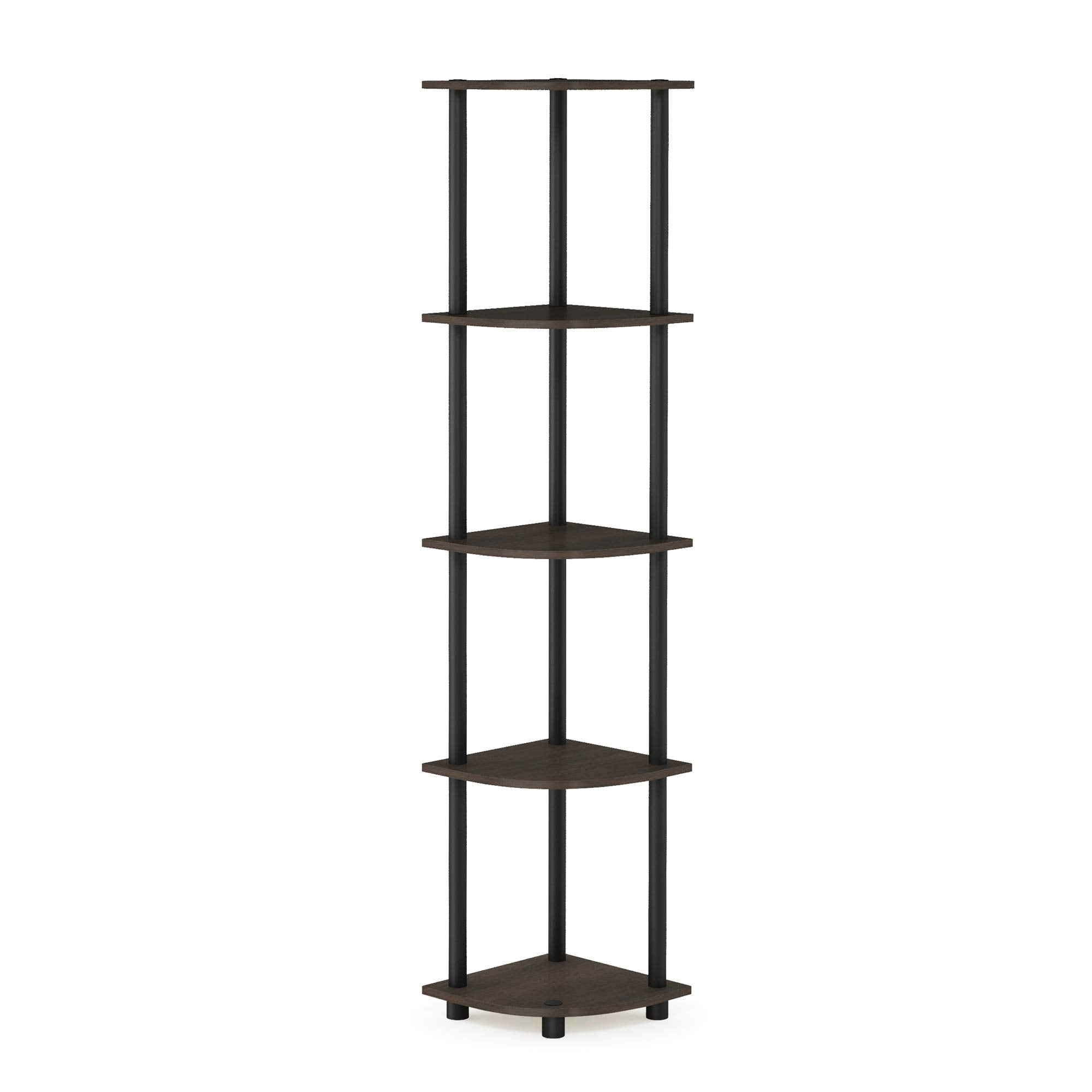 Furinno Turn-N-Tube 5 Tier Corner Display Rack Multipurpose Shelving Unit, 1-Pack, Dark Brown Grain/Black