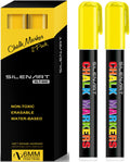 Silenart Yellow Chalk Markers 2 Pack - Yellow Dry Erase Markers Pen - Liquid Chalk Markers For Chalkboard, Window, Glass, Mirror