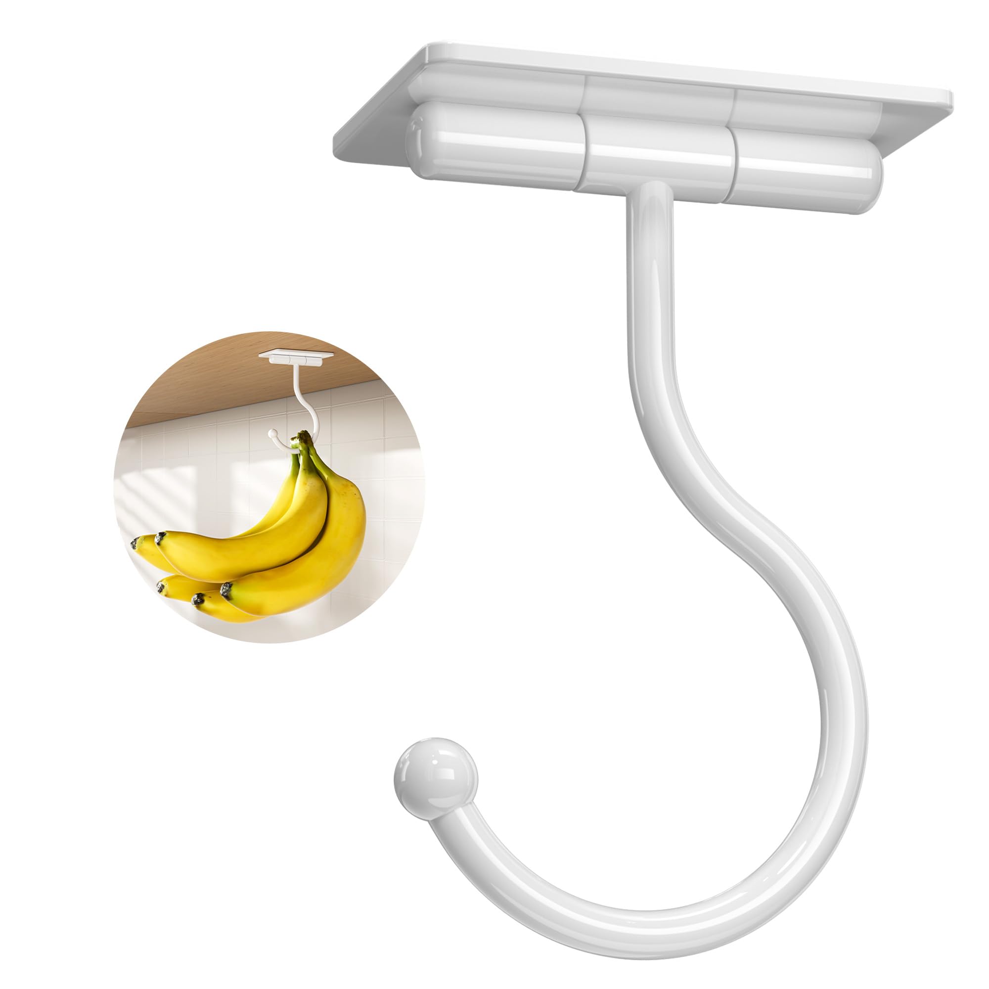 Under Cabinet Banana Hook Adhesive - Sticky Banana Hanger Under Counter, Sturdy Metal Banana Holder For Hanging Bananas Or Kitch