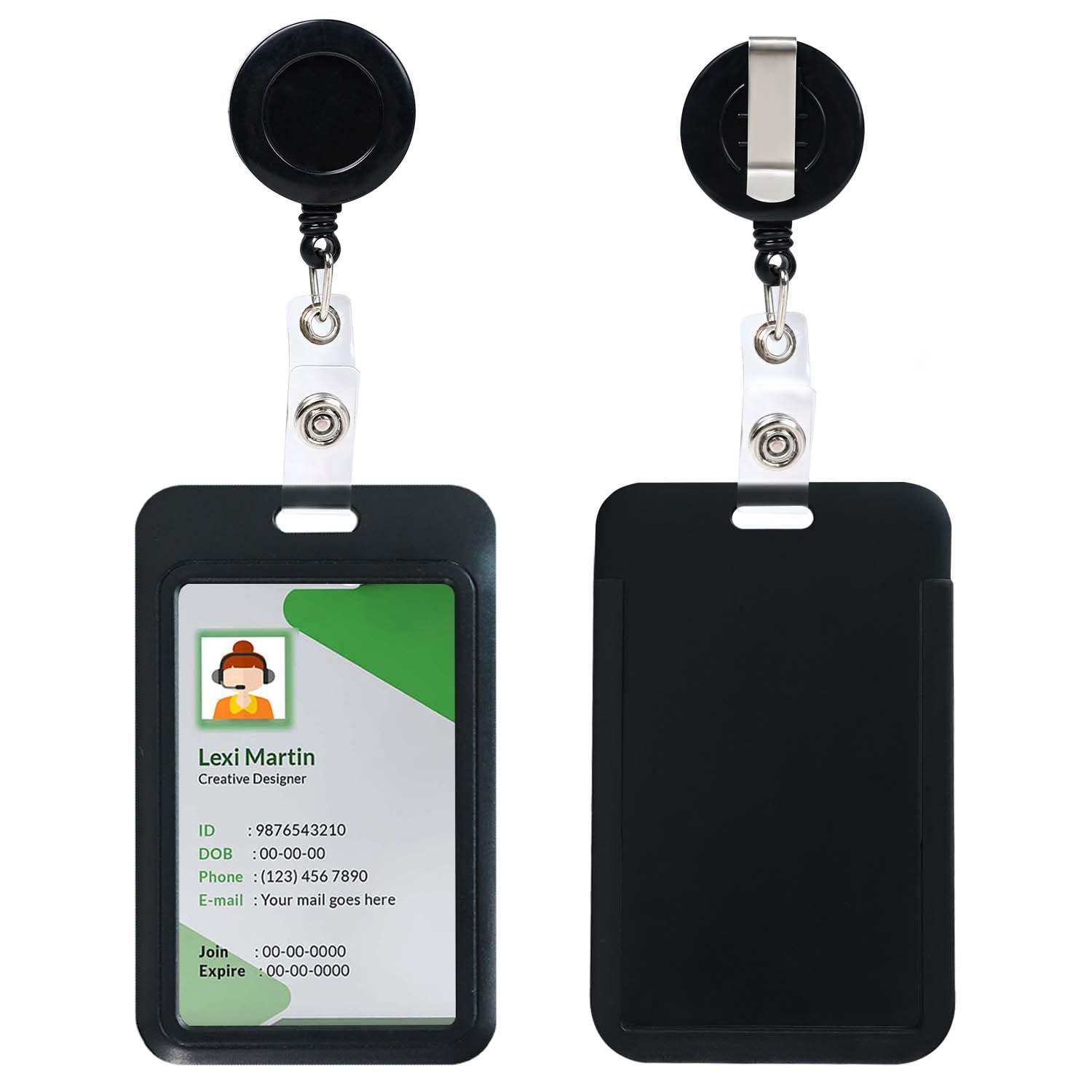 Badge Holder With Retractable Round Reel Clips For Id Card Name Key Chain Office Worker Doctor Nurse Teacher Student Women Men