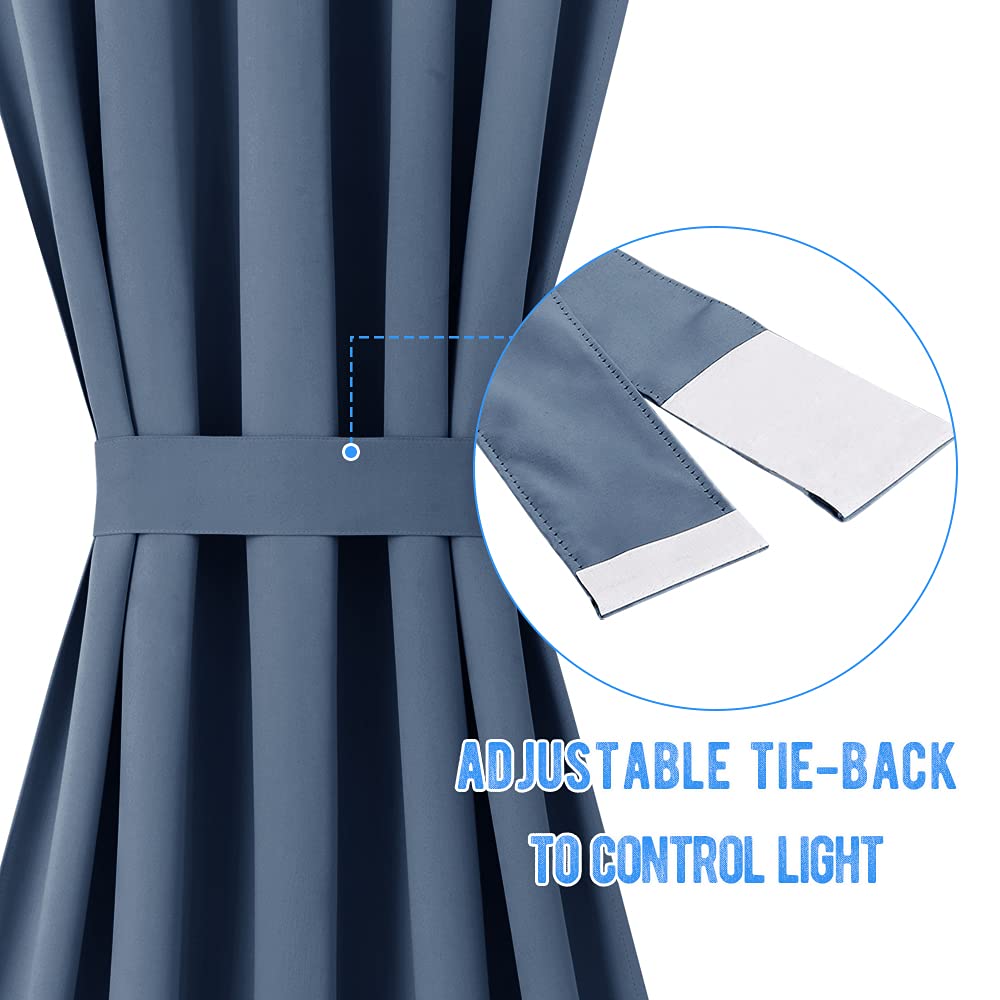 Nicetown Sidelight Curtain Panel - Blackout Solid Door Curtain With Top And Bottom Rod Pocket For Patio Door, 36 Inches Wide X 72 Inches Long, Stone Blue, 1 Pack