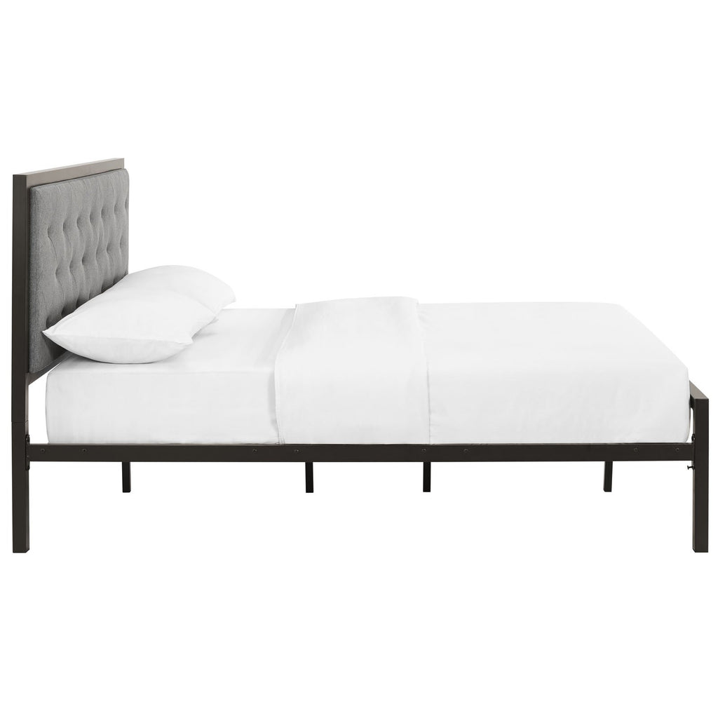 Modway Mia Upholstered Brown Beige Tufted Platform Bed with Metal Slat Support in Full