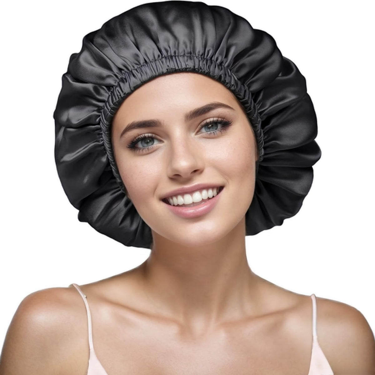 VECIIR Satin Bonnet Silk Bonnet for Sleeping Women and Men, Ajustable Hair Bonnet for Curly Hair with Double Layer Hair Bonnet,B