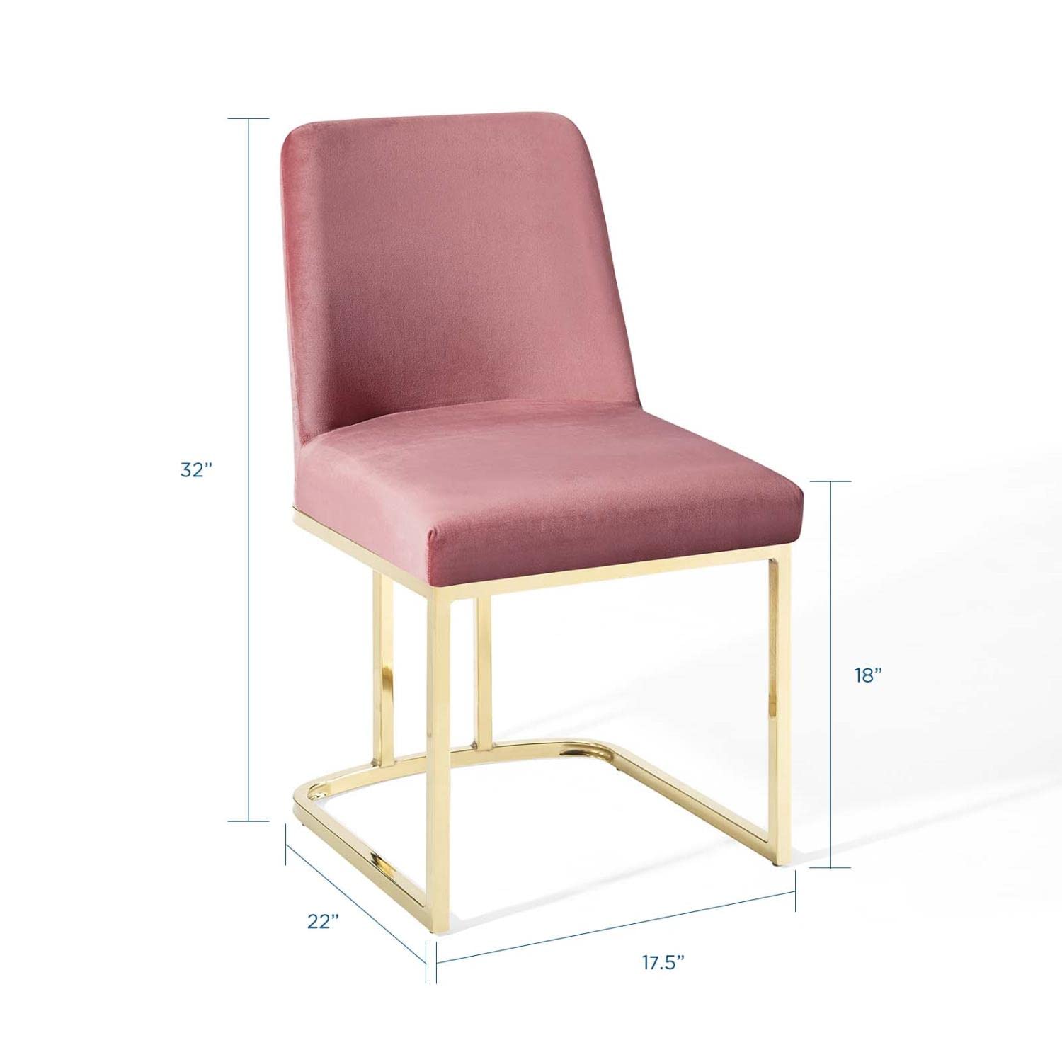 Modway Amplify Sled Base Performance Velvet Dining Side Chair, Gold Dusty Rose