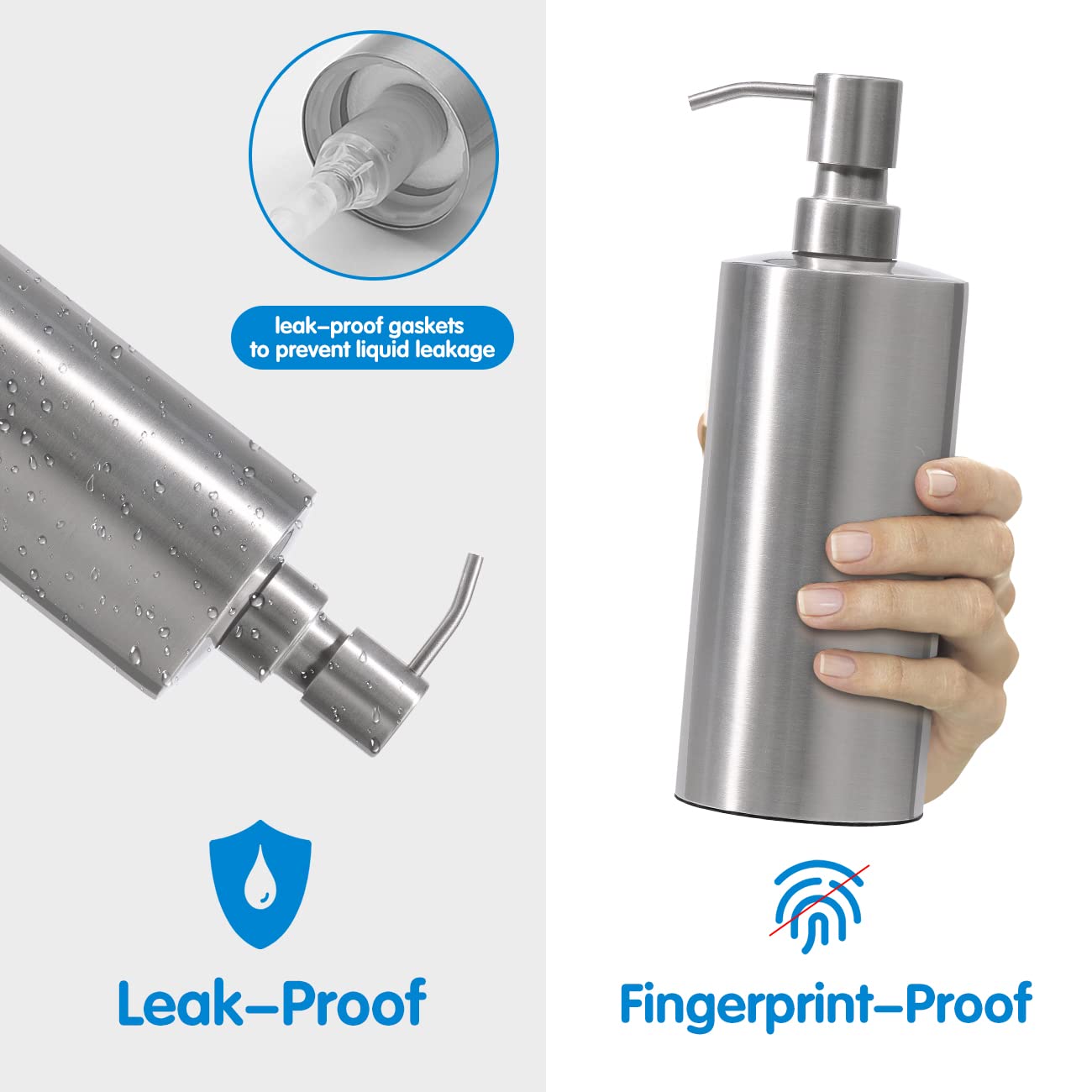 Arktek Large Stainless Steel Countertop Soap Dispenser - Rust And Leak Proof Liquid Hand Soap Pump Bottle For Kitchen, Bathroom