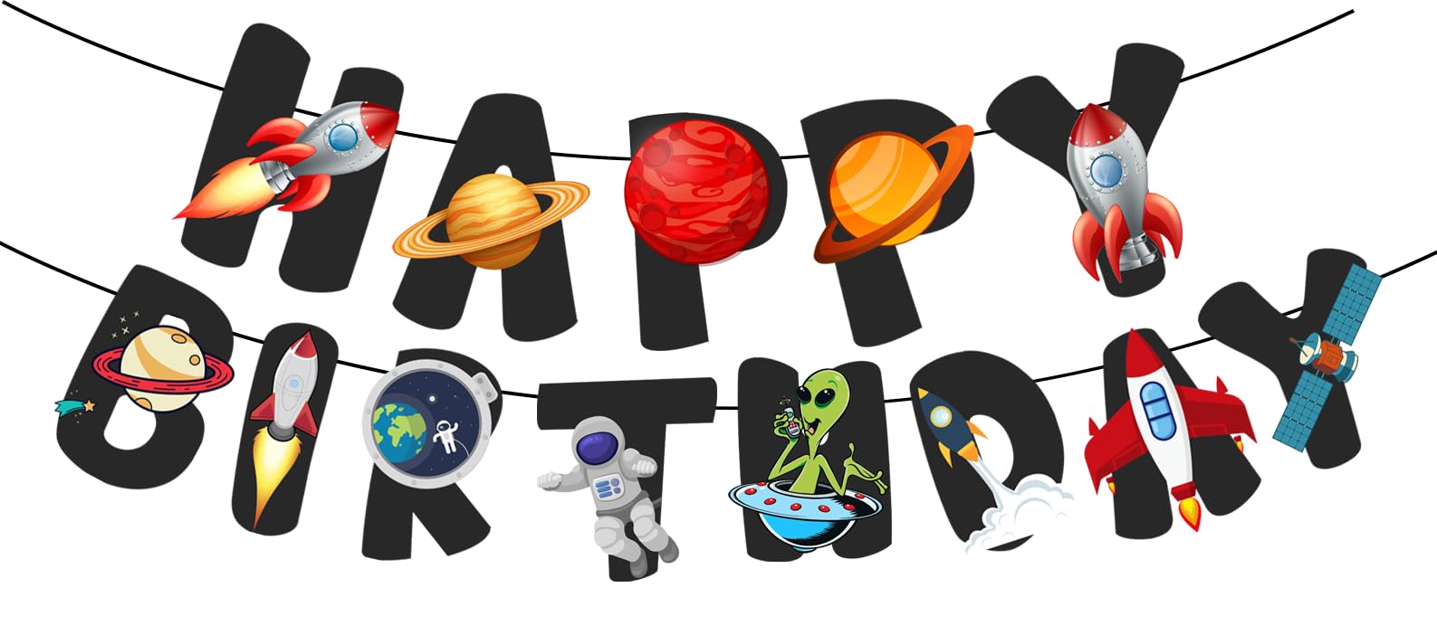 Space Theme Happy Birthday Banner (Pack Of 1) For Kids Party Decoration | Astronaut Space Birthday Decoration Banner For Home Ce