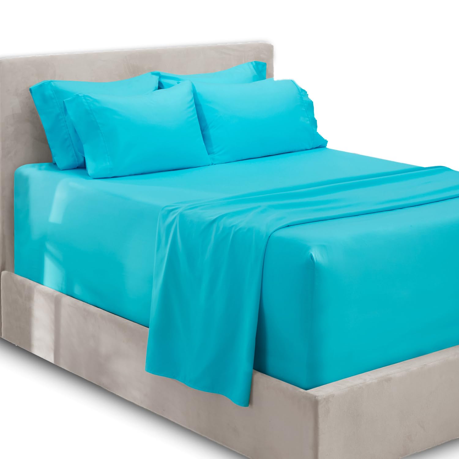 Hearth & Harbor Bed Linen Set - Split King Size, 6 Piece, Extra Deep Pocket, Microfiber, Beach Blue