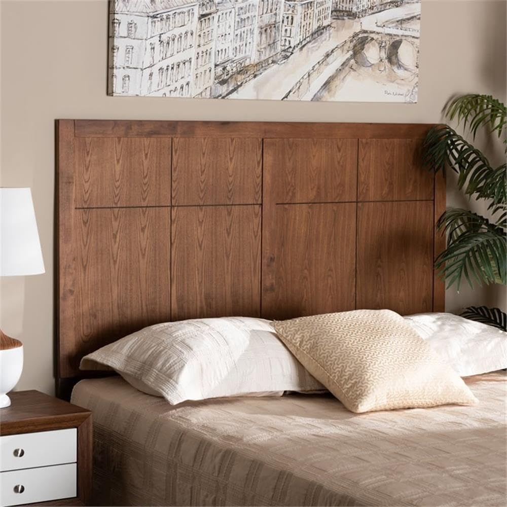 Baxton Studio Monroe Modern Transitional and Rustic Ash Walnut Finished Wood Queen Size Headboard