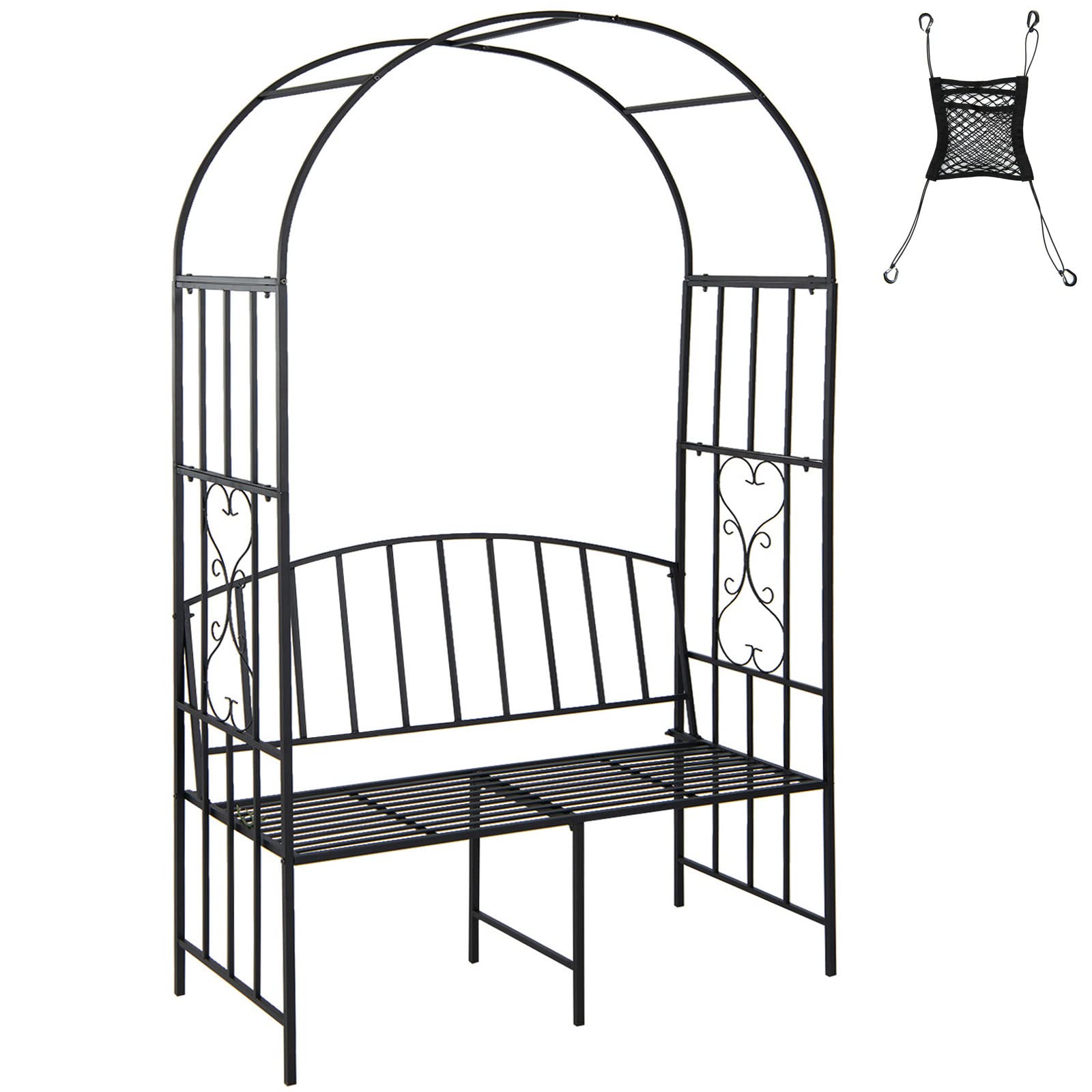 Giantex 81In Metal Garden Arch With Bench, Outdoor Garden Arbor Archway Trellis For Climbing Plants Vines, 2-Person Bench Loads