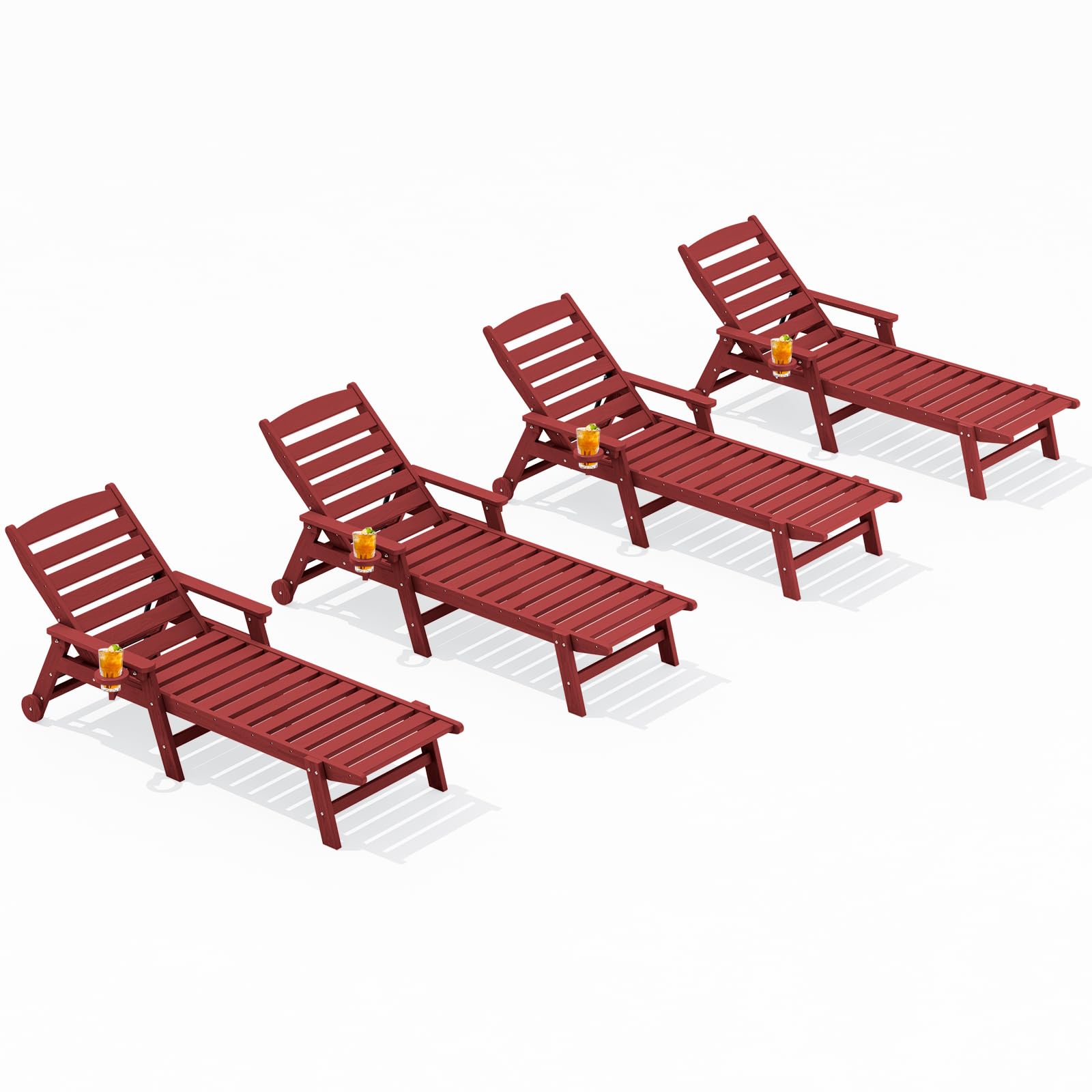 SERWALL Patio Chaise Lounge Chair Set of 4, 5 Positions Adjustable Poly Outdoor Lounger for Pool, HDPE Lounge Chair with Rolling