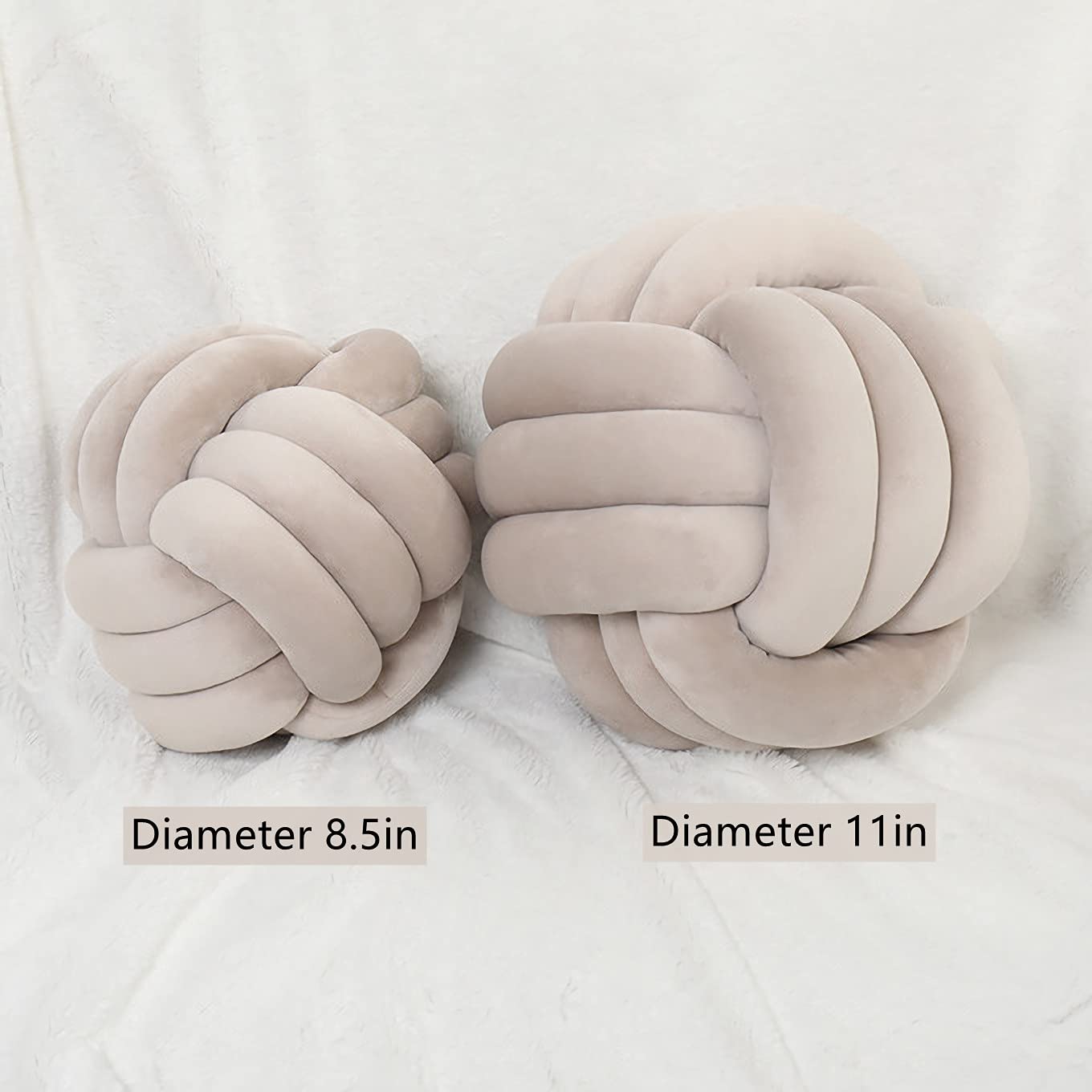 Knot Pillow Ball Round Cushion Pillows, Children Room Decoration Plush Toys Calming Stress Relief Toy (Light Gray,8.5In/22Cm)