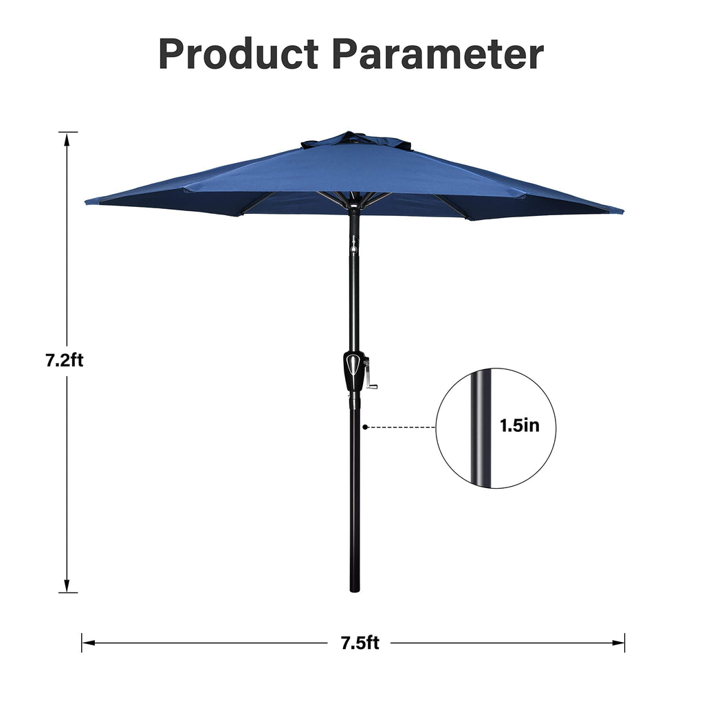 Simple Deluxe 2 Pack 7.5' Patio Umbrella Outdoor Table Market Yard Umbrella With 6 Sturdy Ribs For Backyard, Pool, Garden, Deck, Blue