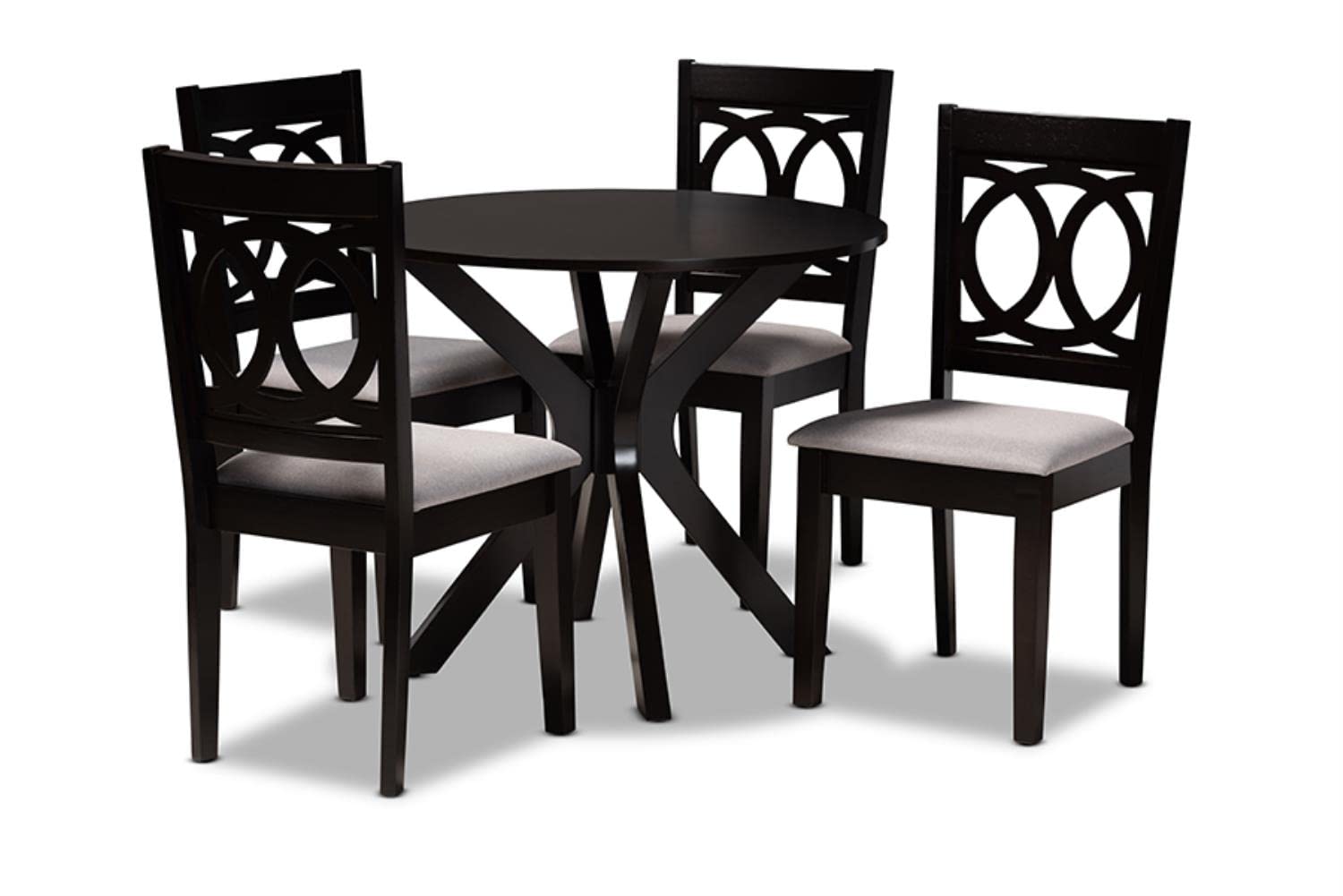 Baxton Studio Sanne Modern and Contemporary Grey Fabric Upholstered and Dark Brown Finished Wood 5-Piece Dining Set