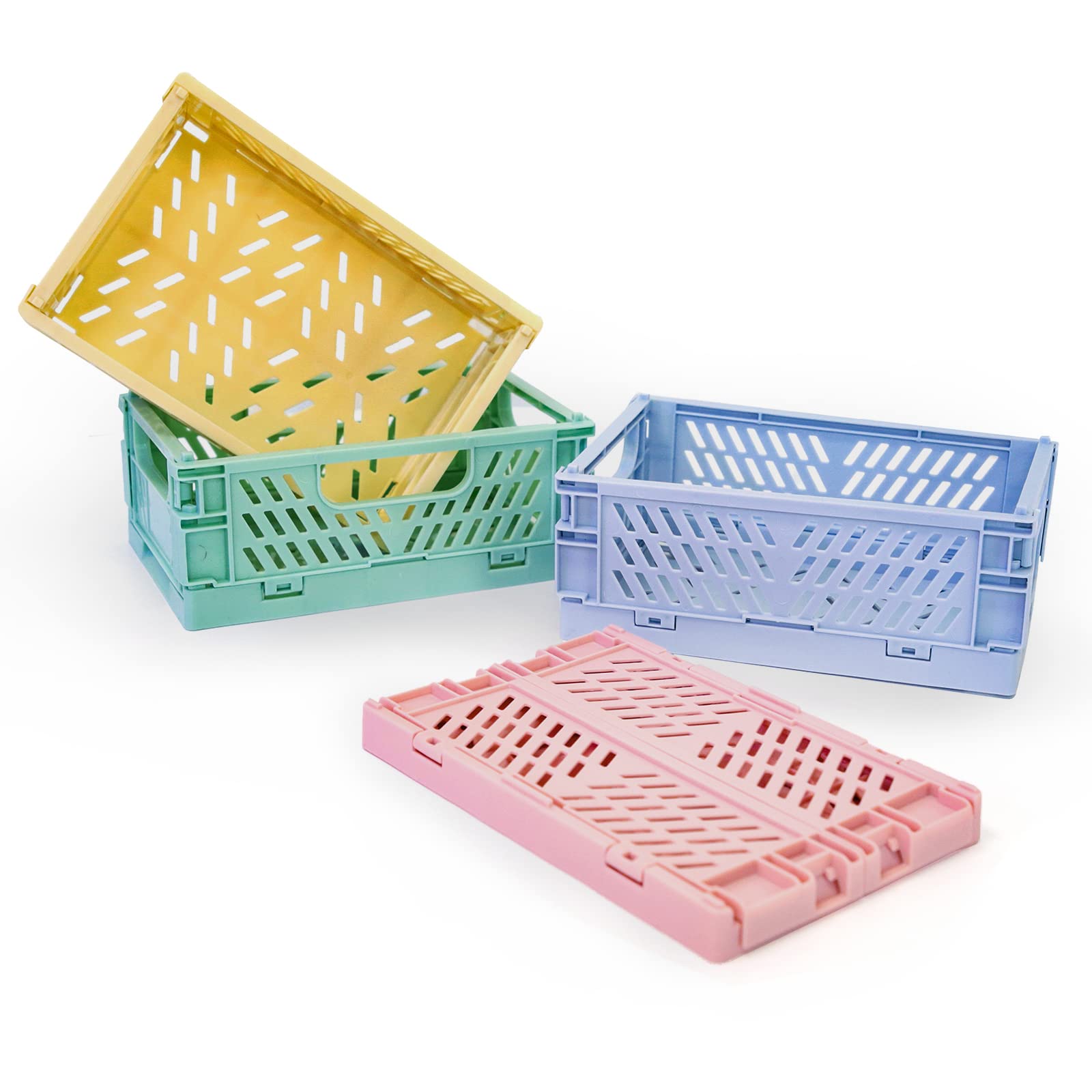 4-Pack Mini Plastic Baskets For Organizing And Storage, Collapsible Space Saving Crates, Office Desk Drawer Organizer, Small Siz