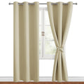 Hiasan Blackout Curtains For Bedroom, 42 X 84 Inches Long - Thermal Insulated & Light Blocking Window Curtains For Living Room, 2 Drape Panels Sewn With Tiebacks, Light Beige