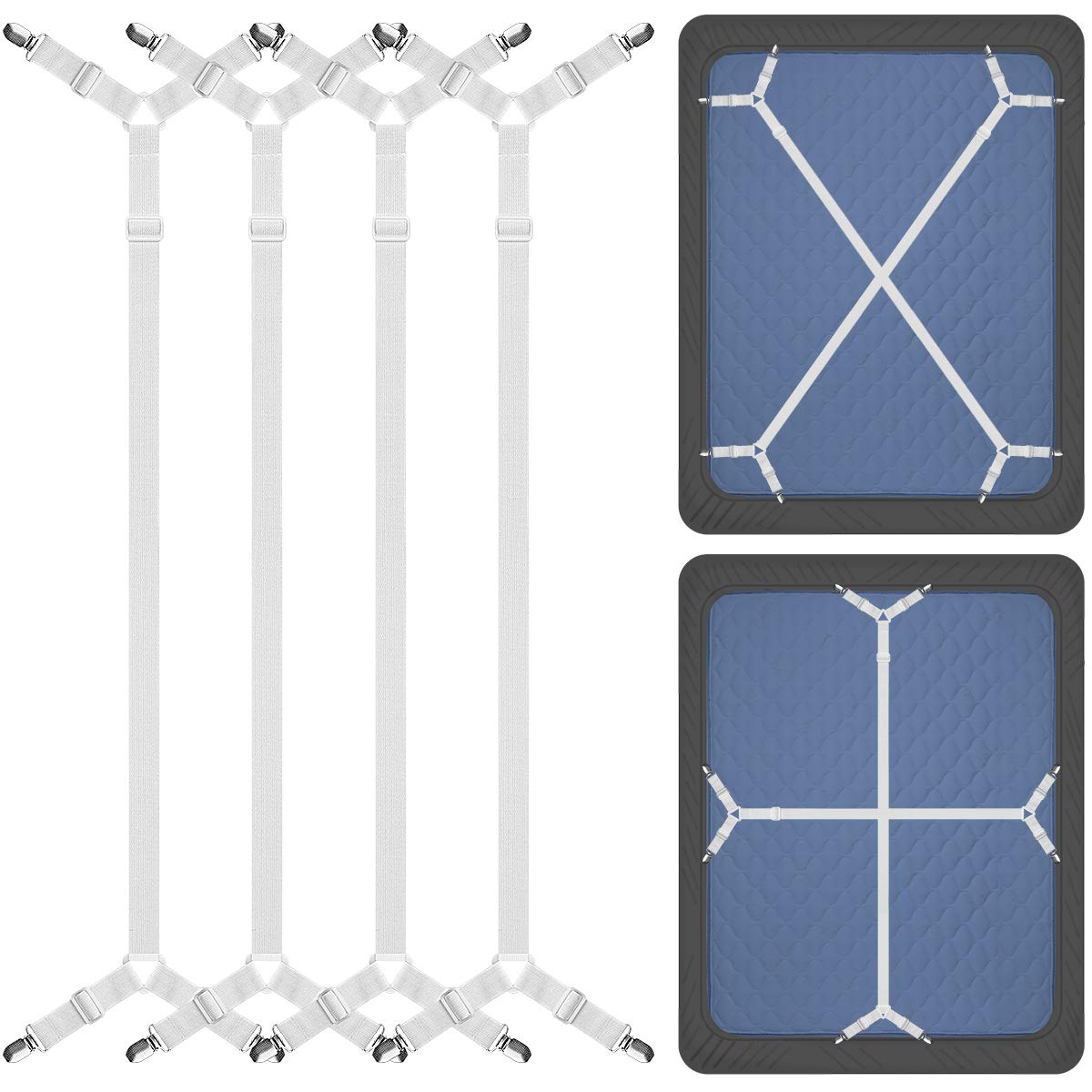 Zhoubin Bed Sheet Straps Under Mattress For Keep Sheets In Place, White, Set Of 4
