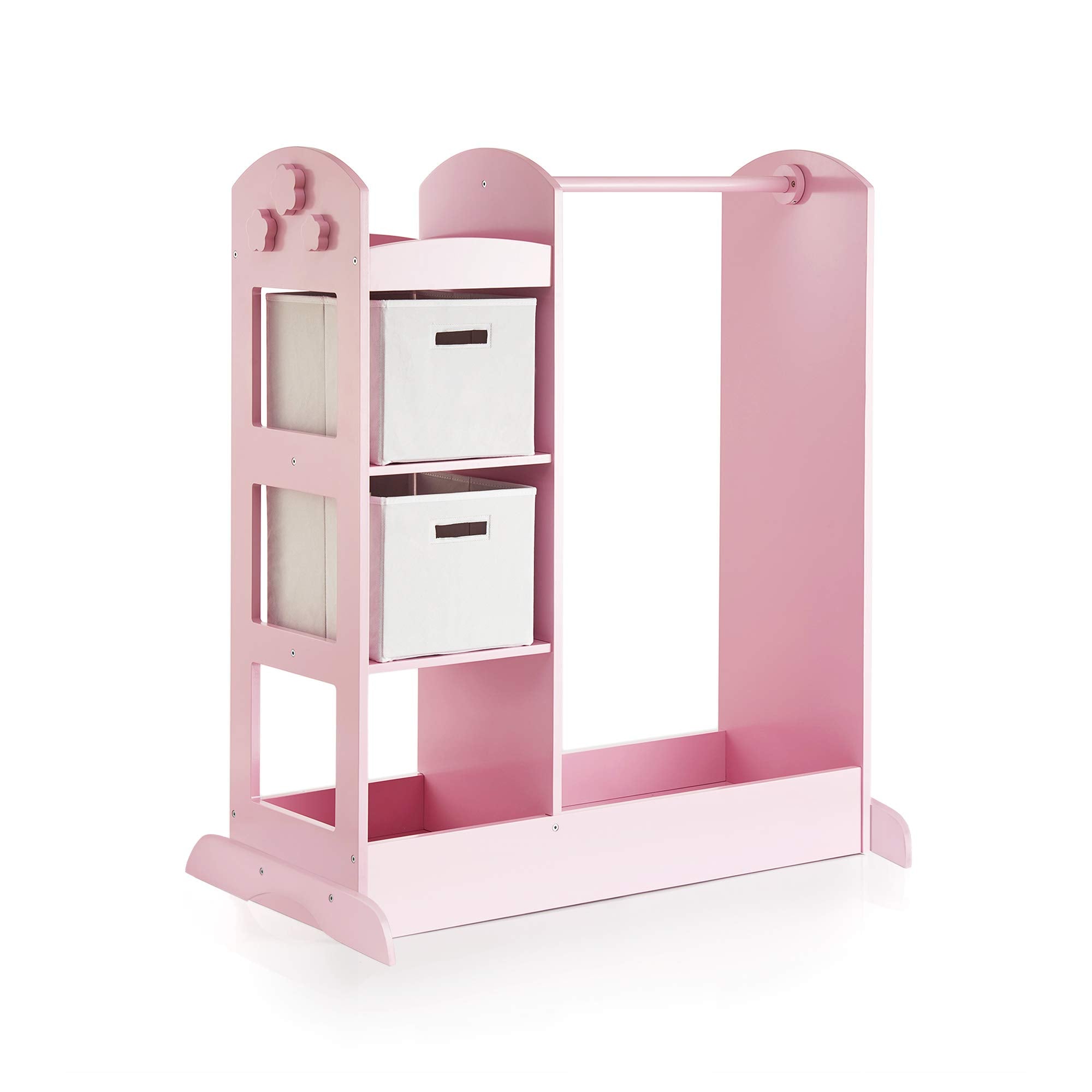 Guidecraft See and Store Dress-up Center - Pink: Pretend Play Costume Storage Wardrobe for Kids with Mirror & Shelves, Armoire w