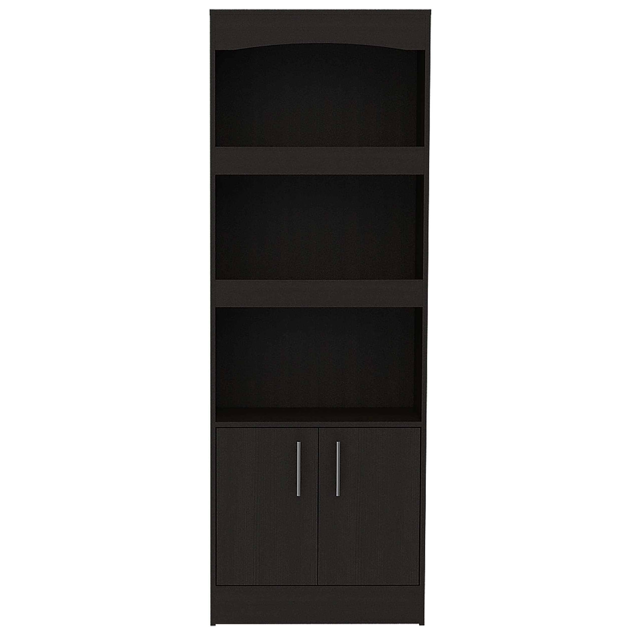 Dozza 71-inch Tall Bookcase with 3 Shelves, Double Door Cabinet, and Metal Hardware, Black Wenge