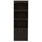 Dozza 71-inch Tall Bookcase with 3 Shelves, Double Door Cabinet, and Metal Hardware, Black Wenge