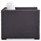 Crosley Furniture Biscayne Outdoor Chair, Wicker Patio Chairs for Porch, Deck, Balcony, Backyard, Brown with White Cushions