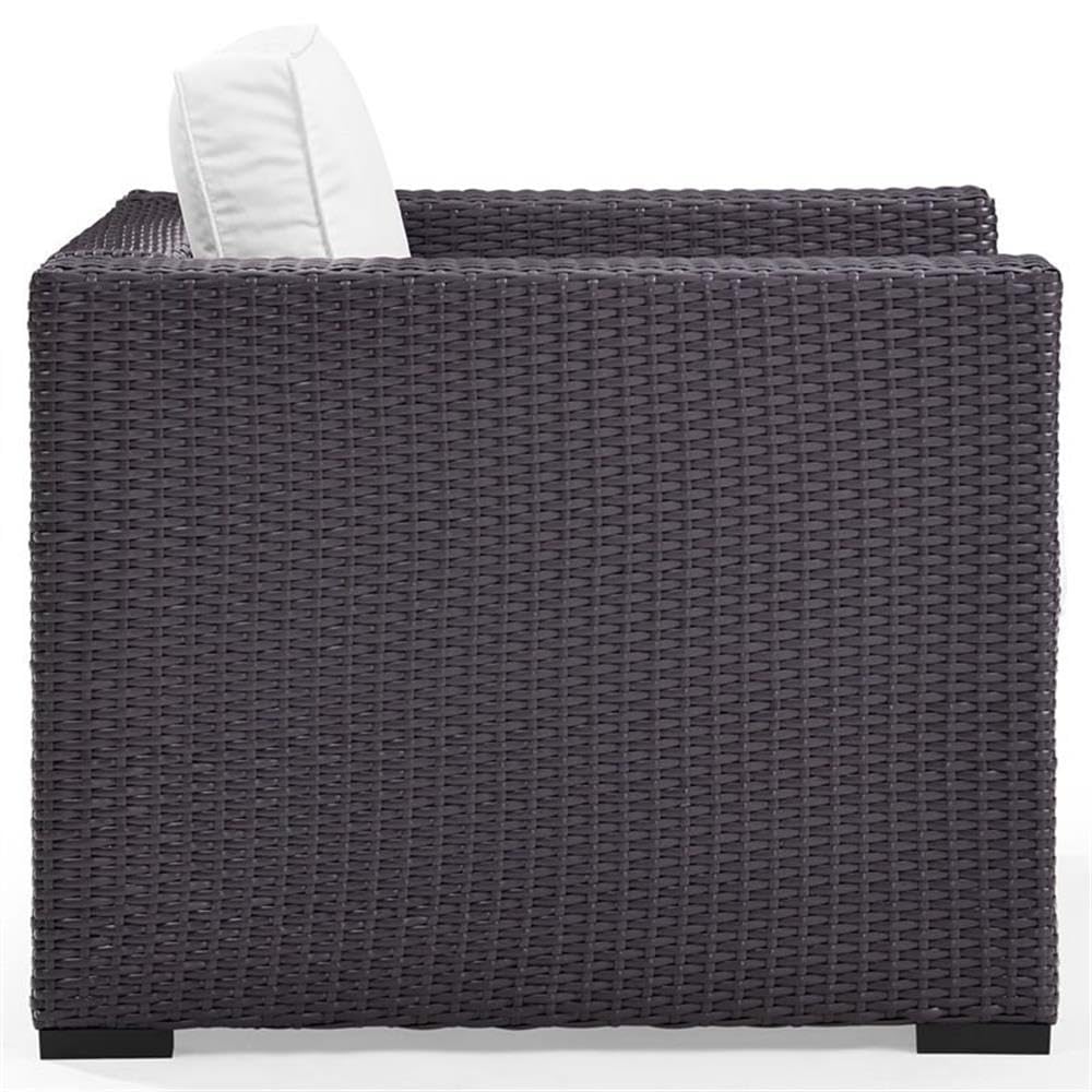 Crosley Furniture Biscayne Outdoor Chair, Wicker Patio Chairs for Porch, Deck, Balcony, Backyard, Brown with White Cushions
