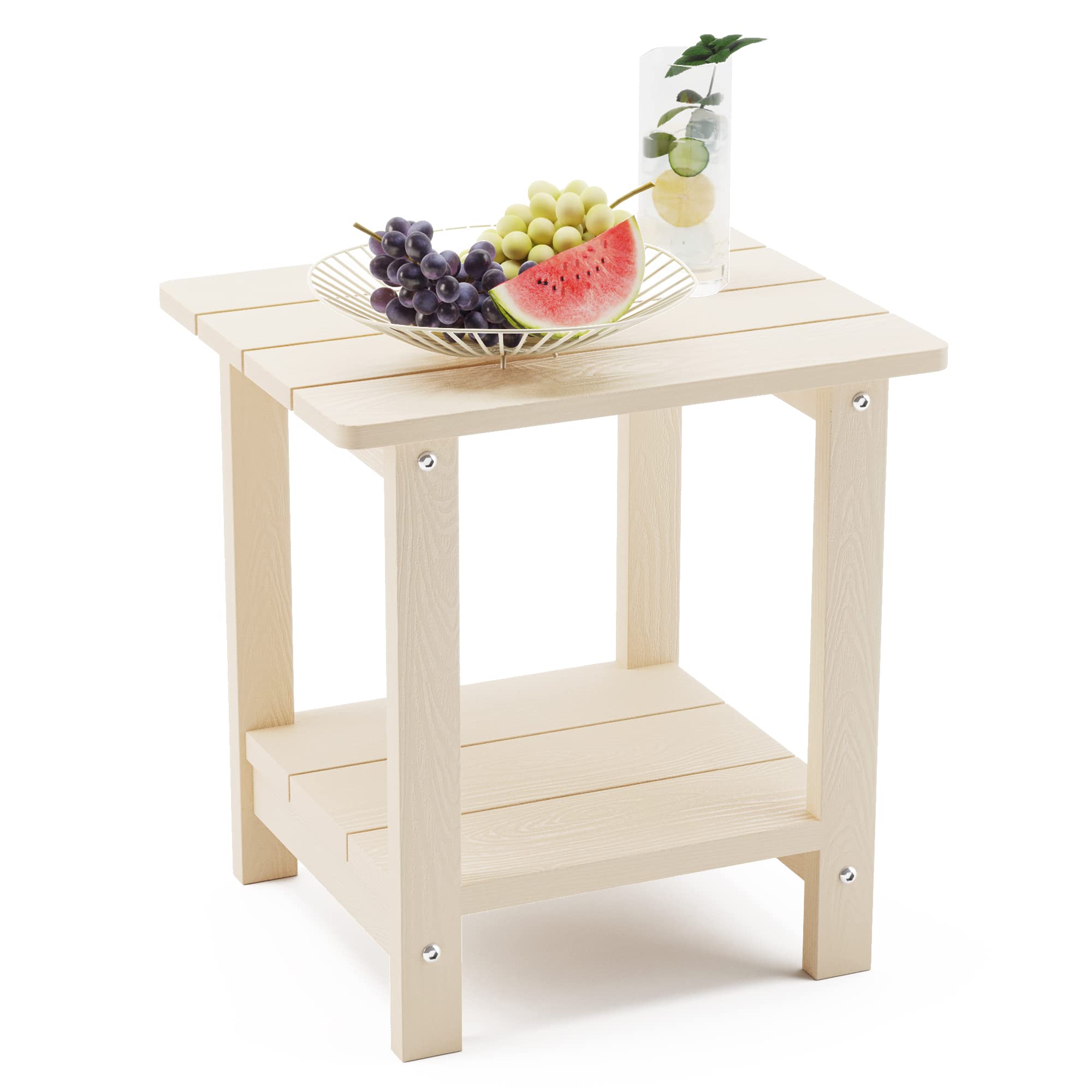 Lue Bona Adirondack Outdoor Side Table, 2-Tier Sand Hdps Patio End Table Weather Resistant, Morden Side Table For Patio, Pool, Porch