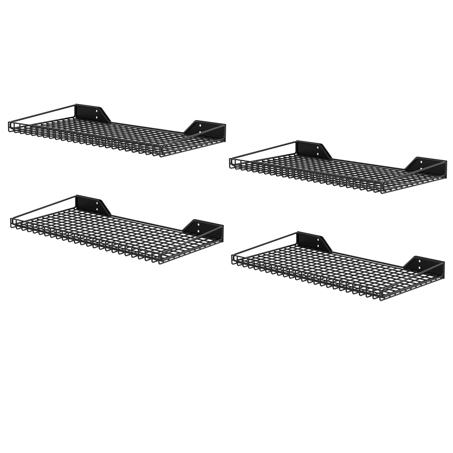 Wallmaster Heavy Duty Garage Wall Shelving 4 Pack 23.6'X11.8' Metal Wire Shelves Wall Mount Mesh Storage Rack For Garage, Office, Basement And Kithcen, Max Load 65 Lbs (Black)