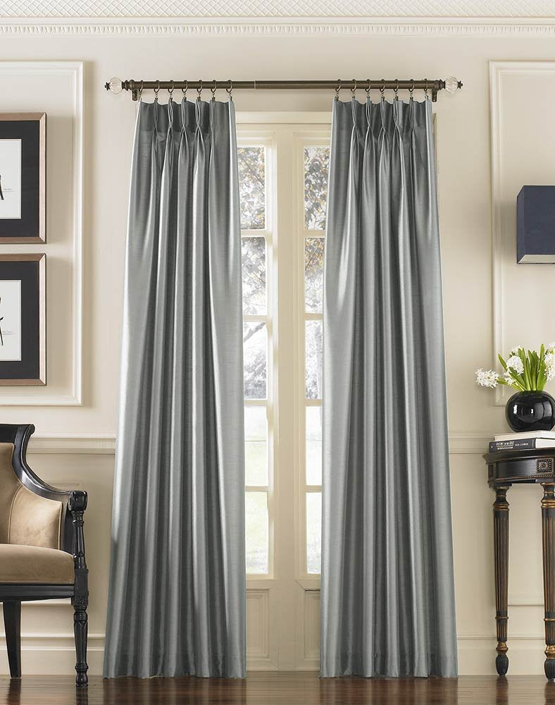 Curtainworks Marquee Faux Silk Pinch Pleat Curtain Panel, 30 by 95, Pewter