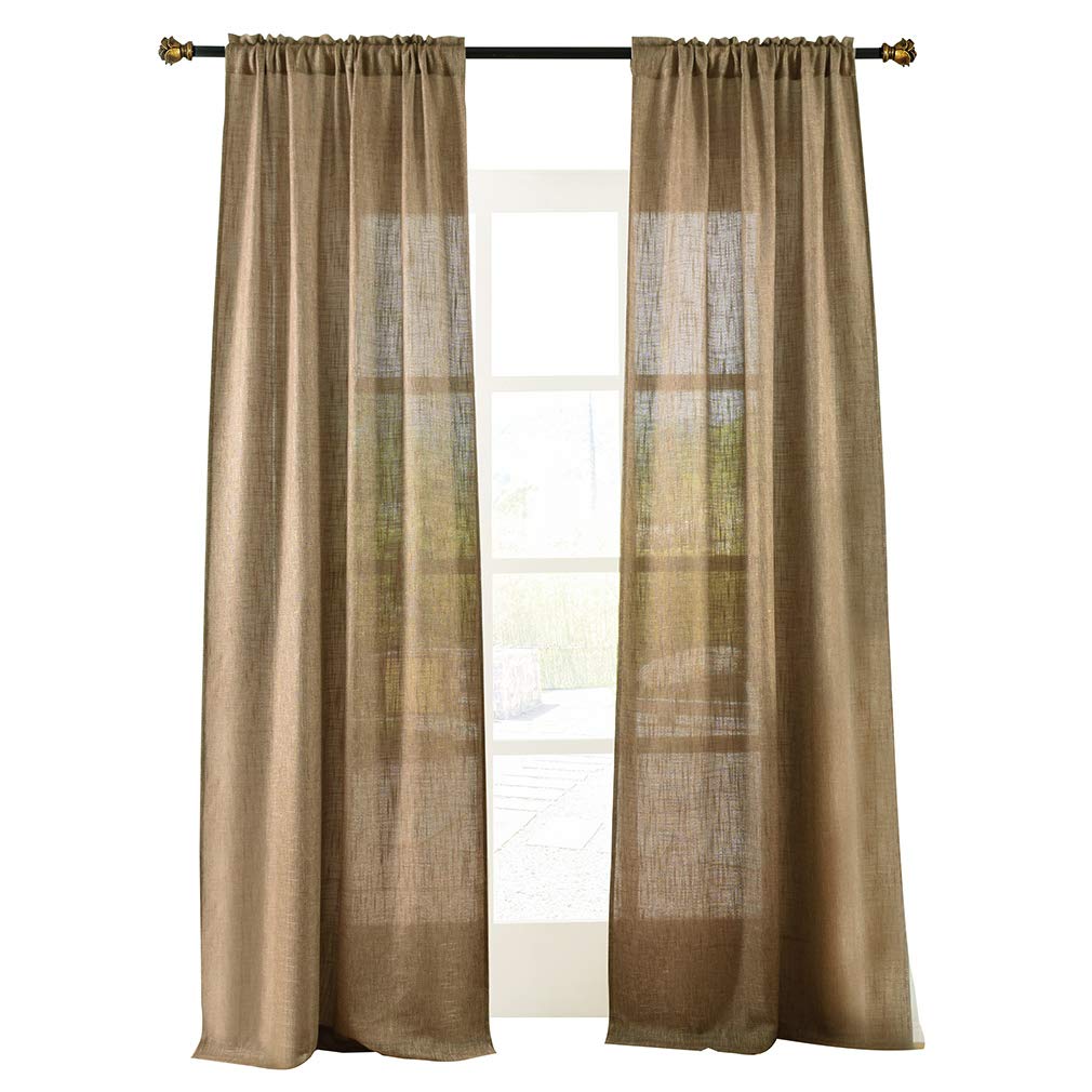 Valea Home Soft Burlap Natural Tan Rod Pocket Window Curtain Panels for Living Room, 52 inches x 96 inches, 1 Panel