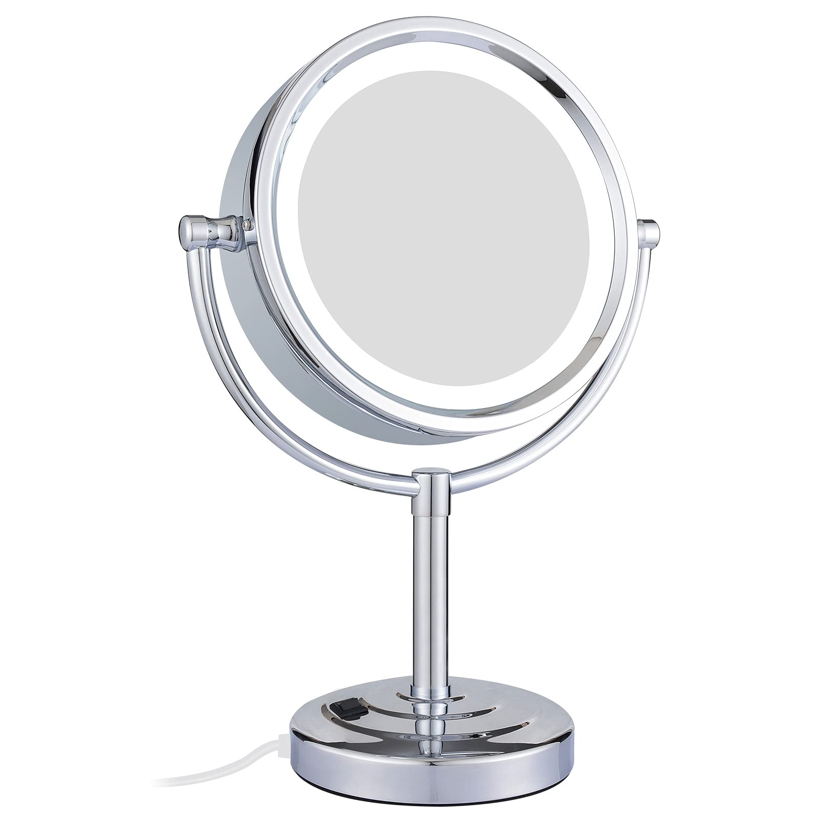 GURUN 8.5 Inch Tabletop LED Lighted Makeup Mirror with 10x Magnification Double Sided Vanity Mirror Plug Power Chrome Finish M22