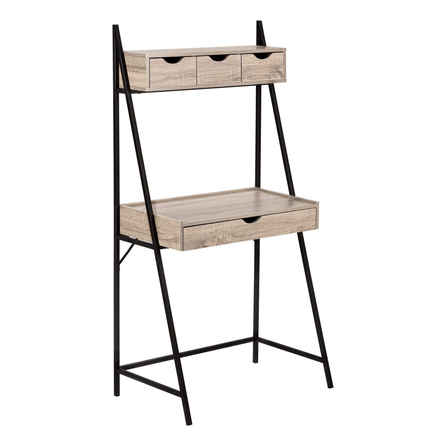 Monarch Specialties I 7332 Computer Desk, Home Office, Laptop, Leaning, Storage Drawers, 32&quot; L, Work, Metal, Laminate, Brown, Black, Contemporary, Modern