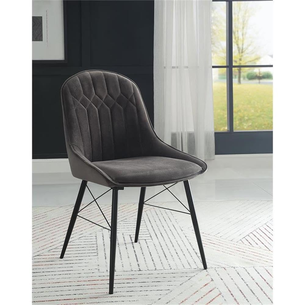 Acme Abraham Tufted Fabric Upholstery Side Chair in Gray and Black Set of 2