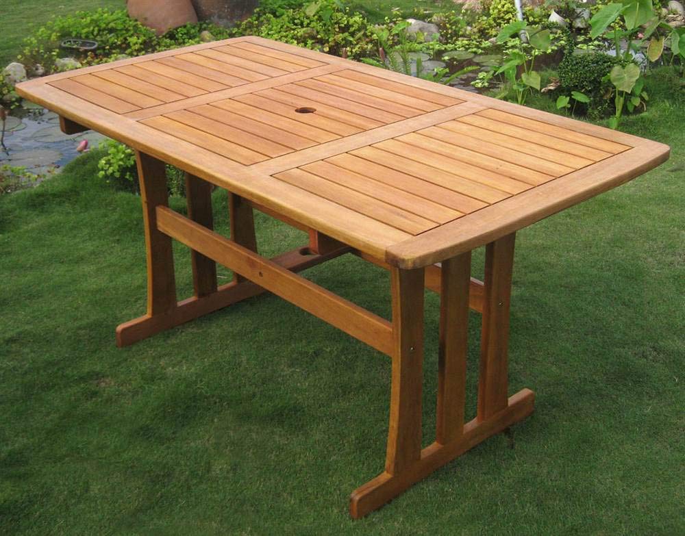 International Caravan Royal Tahiti Outdoor Wood Rectangular Dining Table - Thumbnail 2