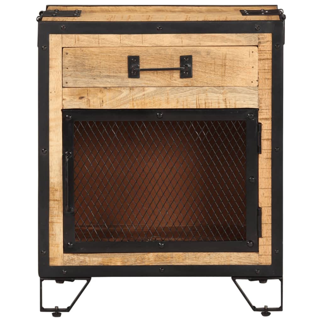 vidaXL Bedside Cabinet 16.9&quot;x11.8&quot;x20.1&quot; Solid Rough Mango Wood - Durable, Industrial Style, Bedroom Nightstand, Brown & Black, Ample Storage