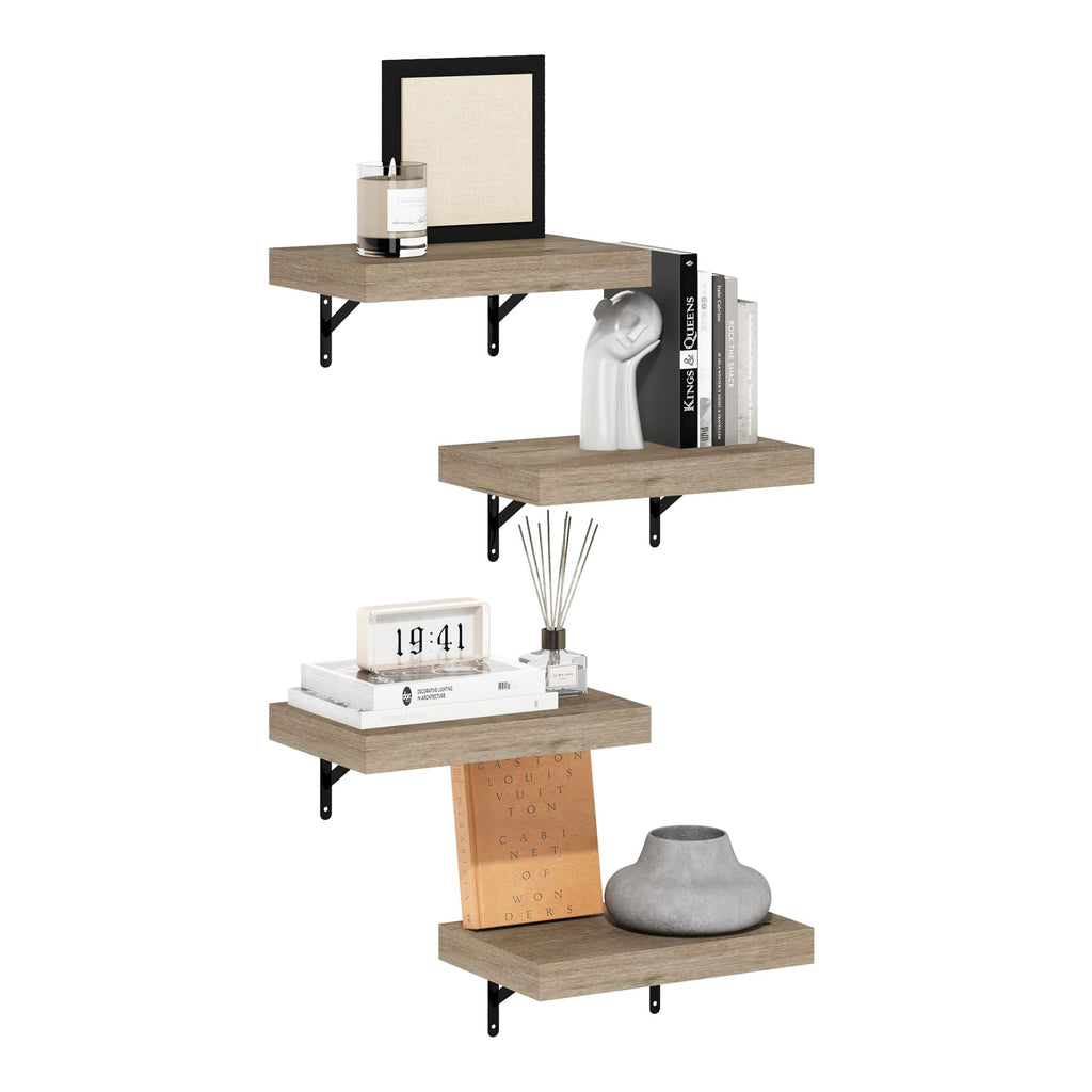 Furinno Tanna 15-Inch Wall Mounted Floating Display Shelves, Natural, Set of 4