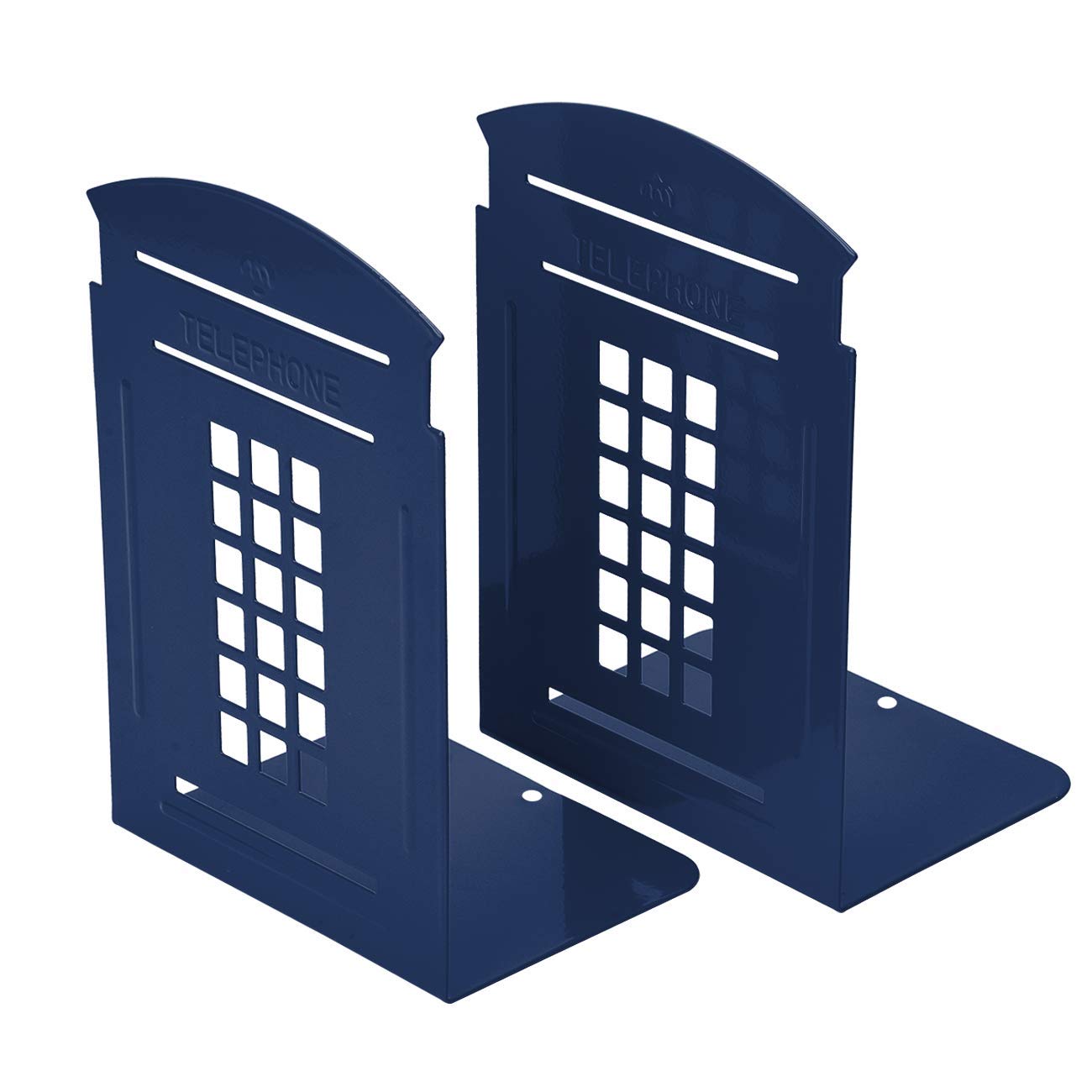 Merrynine 2 Pack Book Ends, Metal Bookends For Shelves, Telephone Booth Decorative Bookends, Non Skid Heavy Bookends, Book, Maga