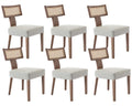 Rivova Rattan Dining Chairs Set Of 6, Mid-Century Modern Dining Chairs Kitchen Dining Room Chairs, Curved Cane Back Upholstered