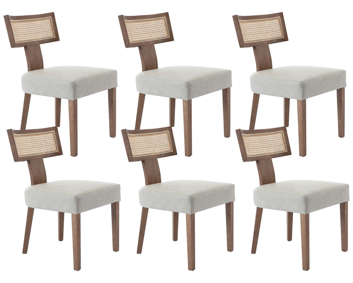 Rivova Rattan Dining Chairs Set Of 6, Mid-Century Modern Dining Chairs Kitchen Dining Room Chairs, Curved Cane Back Upholstered