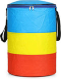 JoyeCraft Collapsible Laundry Hamper, Tricolor Design with Zipper Closure and Carrying Straps, BlueYellowRed