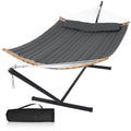 Mansion Home 55In Hammock With Stand, Heavy Duty Hammock With Stand Included, Two Person Hammock With Curved Spreader Bar, Pillo