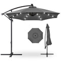 Best Choice Products 10ft Solar LED Offset Cantilever Hanging Market Patio Umbrella, 8 Sturdy Ribs, Easy Adjustment - Gray