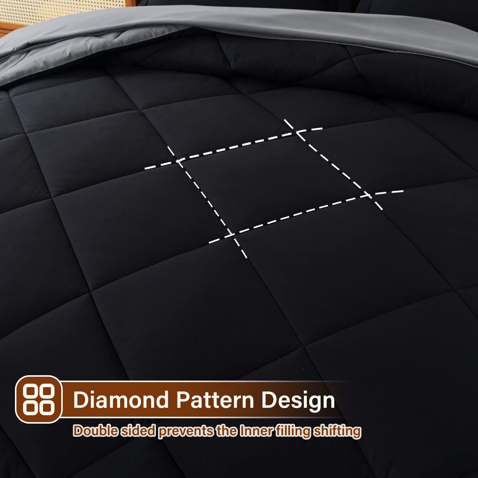 Cosybay Bed In A Bag Full Reversible Comforter Sets 7Pcs All Season Down Alternative Bedding Sets Black And Grey With Comforter,