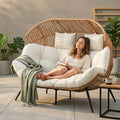 Shintenchi Double Egg Chair Outdoor Rattan Patio Chair with Cushion, Oversized 2 Person Patio Lounge Chairs with Cushion Egg Bas