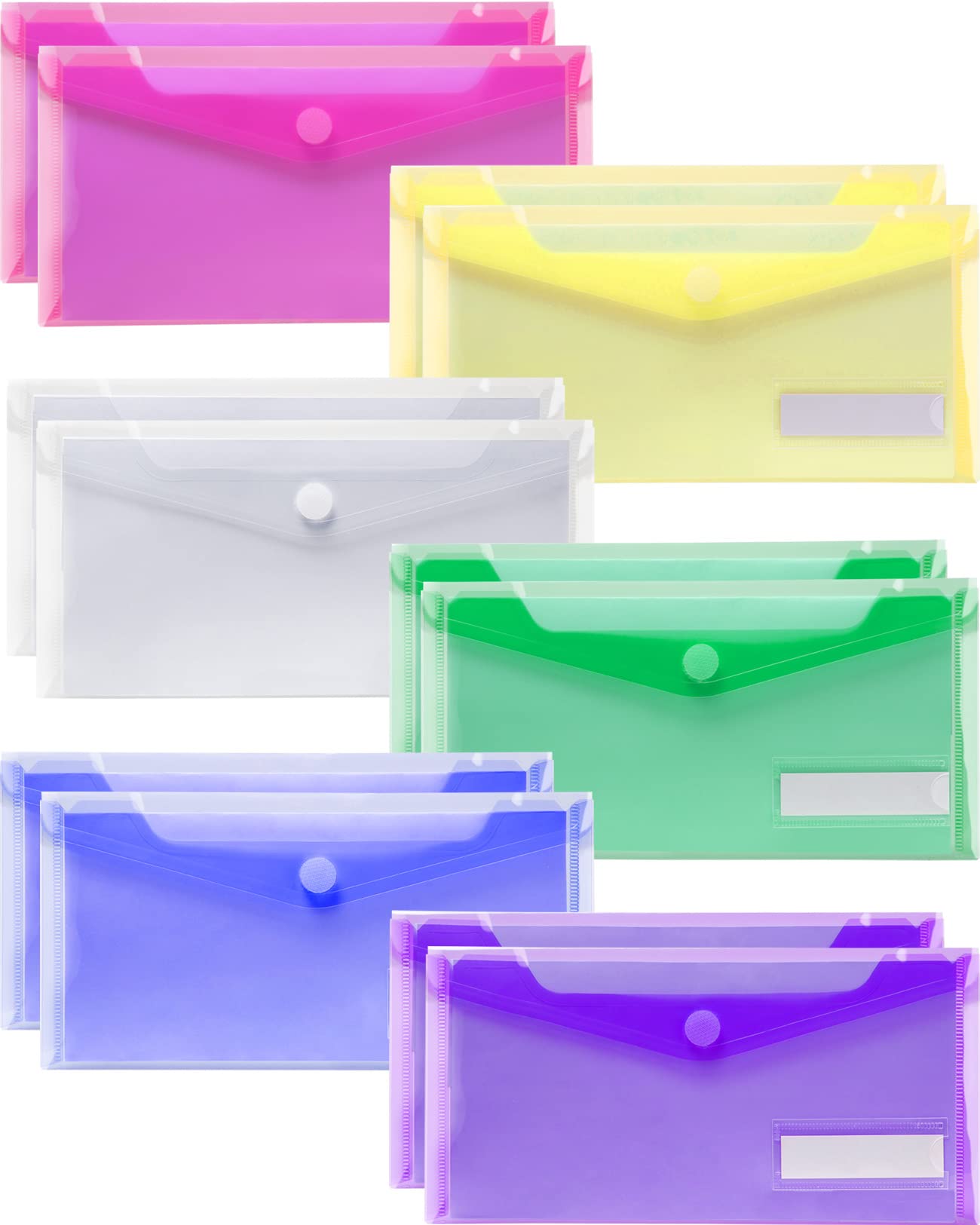 Sooez Small Plastic Envelopes, 12 Pack Plastic Pouch With Label Pocket, Plastic Pencil Pouch, Reusable Envelopes,Pencil Case Bul