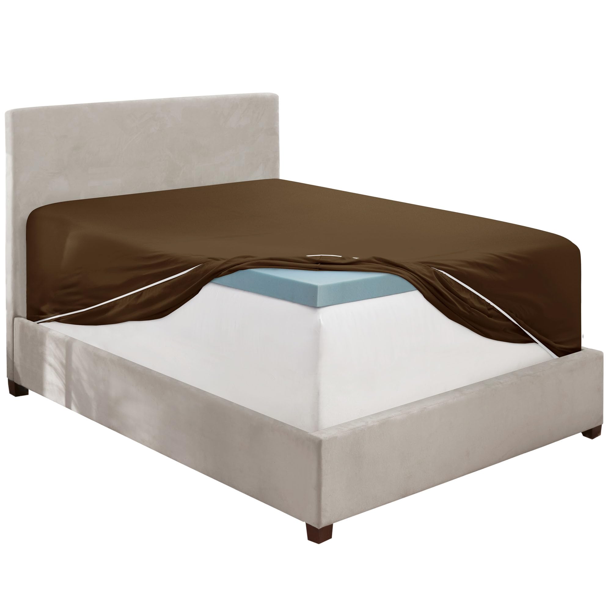 Hearth & Harbor Brown Fitted Sheet Queen Size, Extra Deep Pocket Queen Fitted Sheet Only, 1800 Microfiber Fitted Bed Sheet, Ultra Soft Fitted Queen Sheet Fits Up To 24 '' Mattress