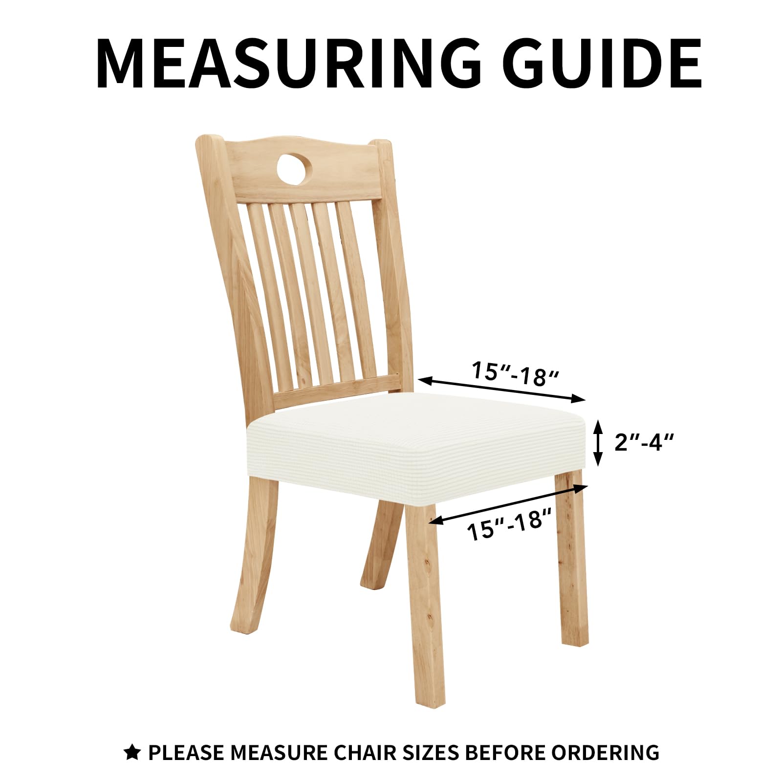 Easy-Going 100% Waterproof Seat Covers For Dining Room Chairs, Stretch Jacquard Chair Seat Slipcovers Removable And Washable Kitchen Dining Chair Covers (Set Of 6, Cream)