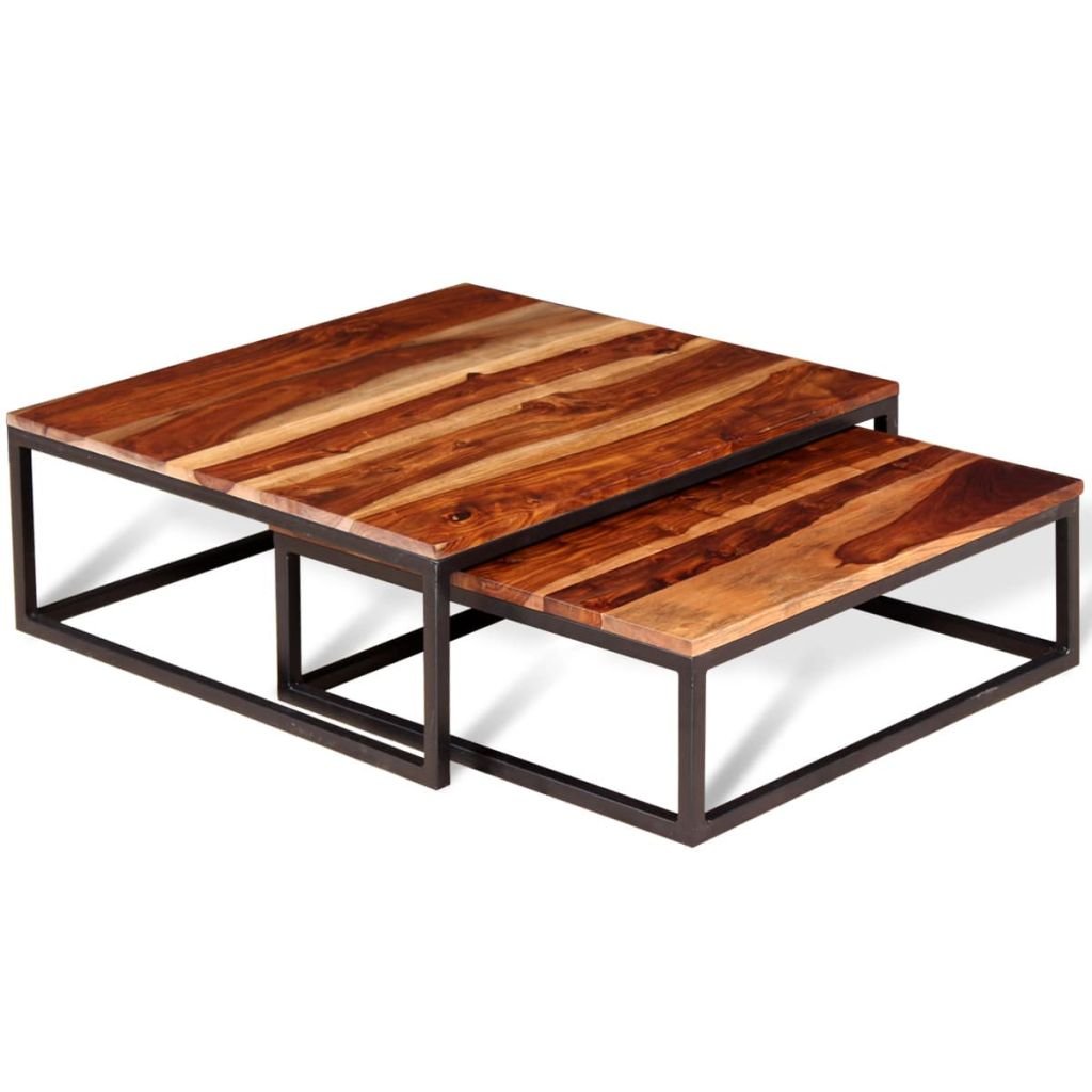 vidaXL Two Piece Nesting Coffee Table Set Solid Sheesham Wood